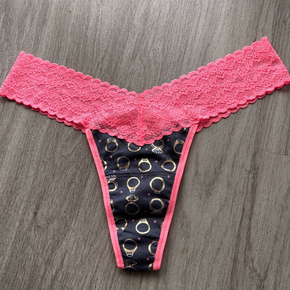 Pink Lace and Ring Pattern Thong